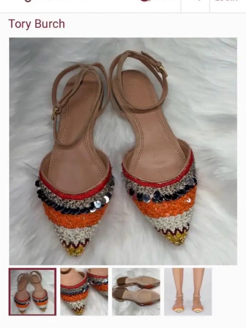 Tory Burch Isle Embellished Beaded Ankle Strap Flat Sandals Size 8